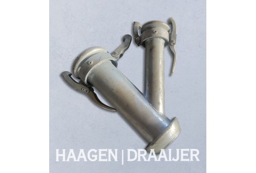 6" (159) T-stuk met M en V-deel aftakking 4" (108) 45° M-deel type Perrot gegalvaniseerd
